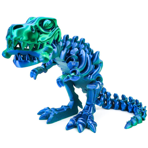 3D Printed Articulated T-Rex Skeleton – Poseable Dinosaur Toy with Flexible Joints for Stress Relief (Green-Blue)