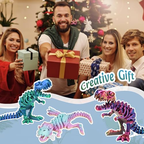 3D Printed Articulated T-Rex Skeleton – Poseable Dinosaur Toy with Flexible Joints for Stress Relief (Green-Blue)