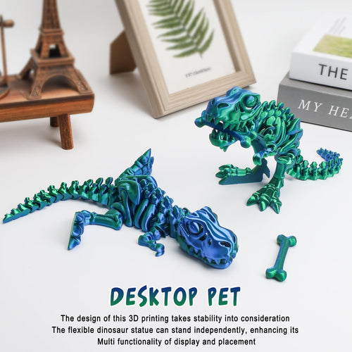 3D Printed Articulated T-Rex Skeleton – Poseable Dinosaur Toy with Flexible Joints for Stress Relief (Green-Blue)