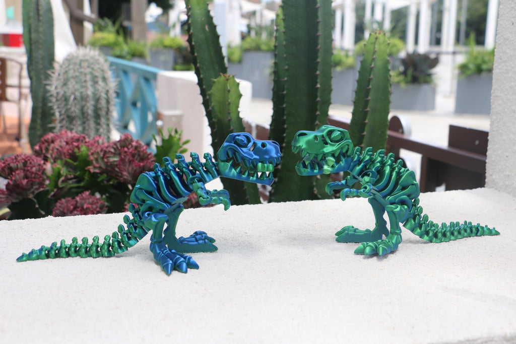 3D Printed Articulated T-Rex Skeleton – Poseable Dinosaur Toy with Flexible Joints for Stress Relief (Green-Blue)