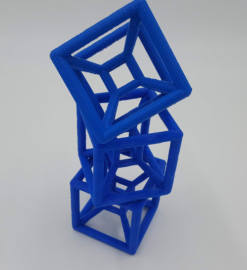 3D Printed Blue Tesseract Hypercube – Geometric Puzzle by 3D Central