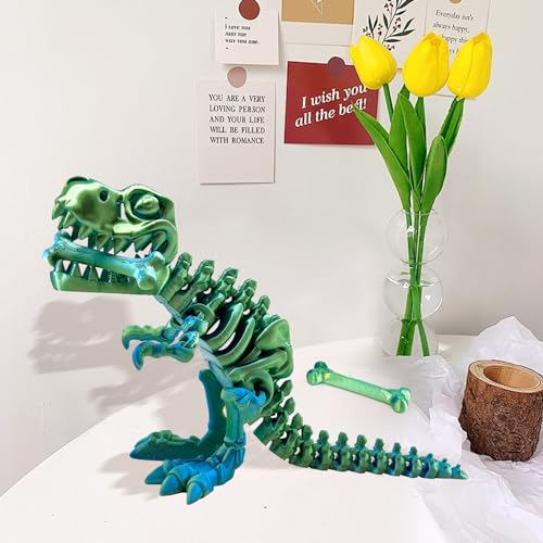 3D Printed Dinosaur Egg with Articulated Tyrannosaurus Rex – Tri-Color PLA Fidget Toy for Easter Basket Stuffers (Blue Green)