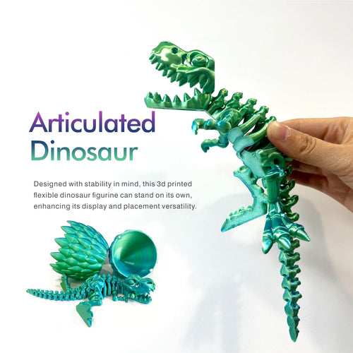 3D Printed Dinosaur Egg with Articulated Tyrannosaurus Rex – Tri-Color PLA Fidget Toy for Easter Basket Stuffers (Blue Green)