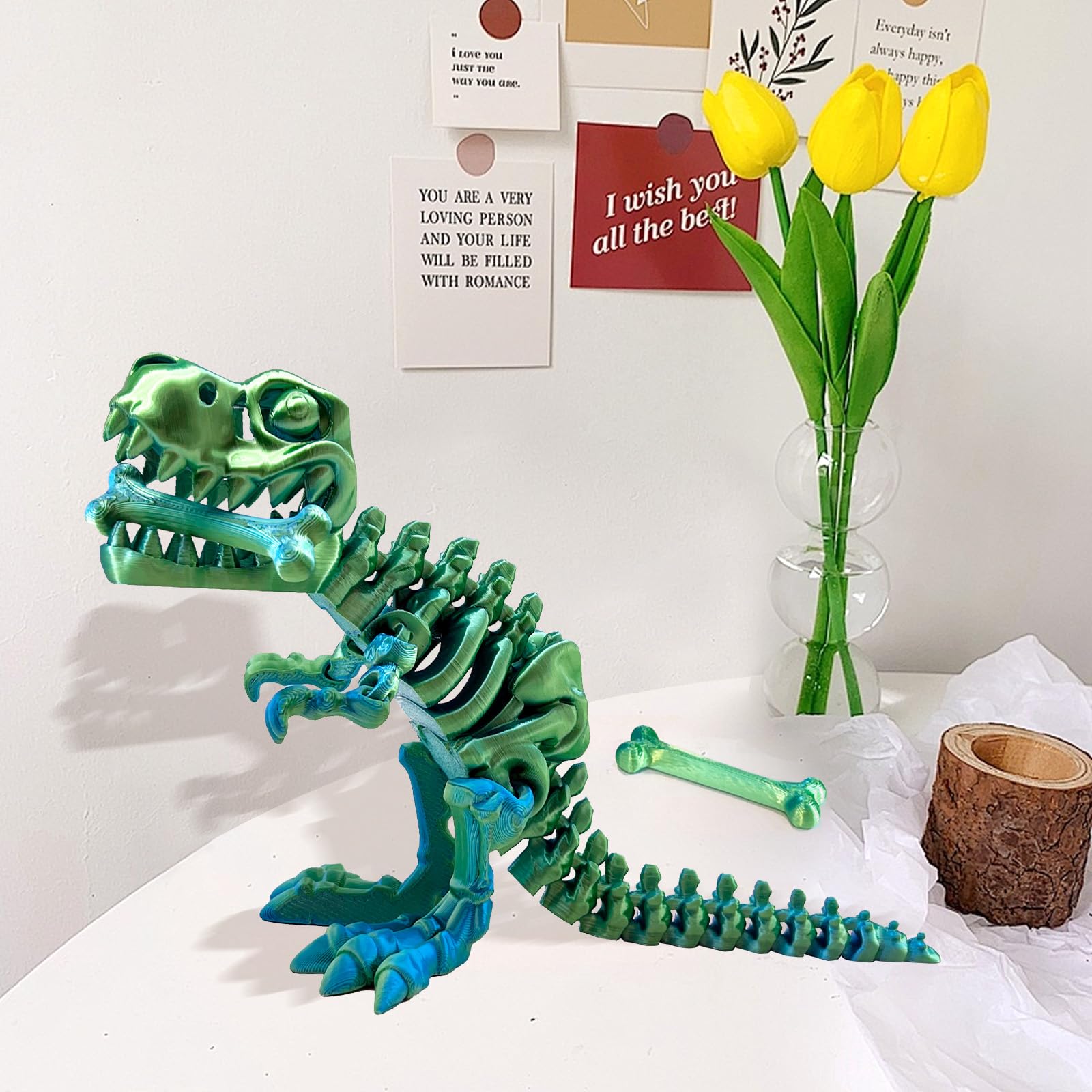 3D Printed Dinosaur Egg with Articulated Tyrannosaurus Rex – Tri-Color PLA Fidget Toy for Easter Basket Stuffers (Blue Green)