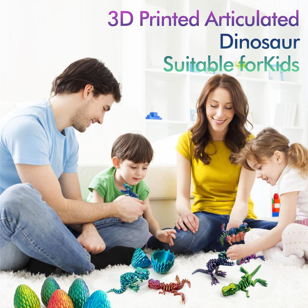 3D Printed Dinosaur Egg with Articulated Tyrannosaurus Rex – Tri-Color PLA Fidget Toy for Easter Basket Stuffers (Blue Green)
