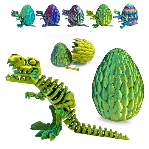 3D Printed Dinosaur in Mystery Crystal Egg – Articulated T-Rex Fidget Toy, Stress Relief, PLA