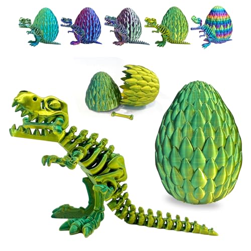 3D Printed Dinosaur in Mystery Crystal Egg – Articulated T-Rex Fidget Toy, Stress Relief, PLA