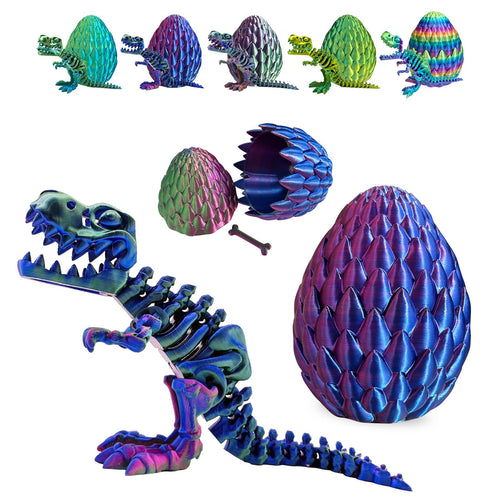 3D Printed Dinosaur Toy – Articulated T-Rex in a Mystery Crystal Dragon Egg