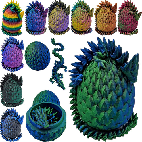 3D Printed Dragon Egg Articulating Gemstone Dragon - 13 Inch Soft Touch Fidget Toy (Blue Green Silk)