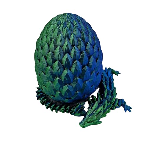 3D Printed Dragon Egg Articulating Gemstone Dragon - 13 Inch Soft Touch Fidget Toy (Blue Green Silk)