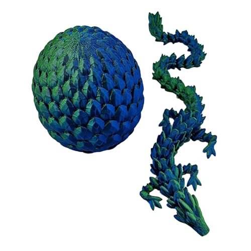 3D Printed Dragon Egg Articulating Gemstone Dragon - 13 Inch Soft Touch Fidget Toy (Blue Green Silk)
