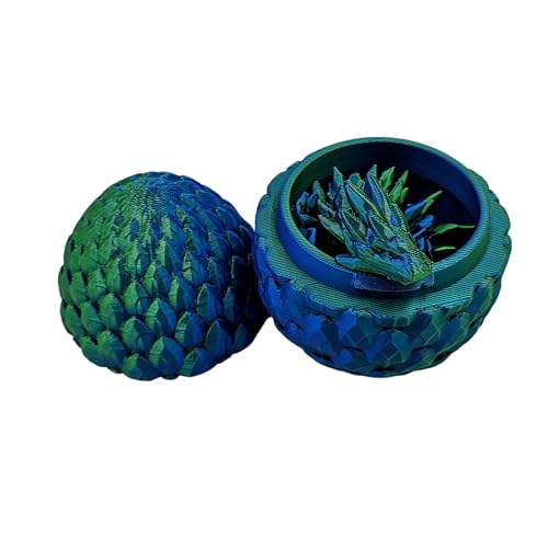 3D Printed Dragon Egg Articulating Gemstone Dragon - 13 Inch Soft Touch Fidget Toy (Blue Green Silk)