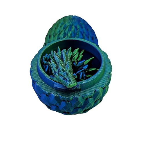 3D Printed Dragon Egg Articulating Gemstone Dragon - 13 Inch Soft Touch Fidget Toy (Blue Green Silk)