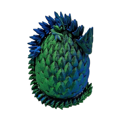 3D Printed Dragon Egg Articulating Gemstone Dragon - 13 Inch Soft Touch Fidget Toy (Blue Green Silk)