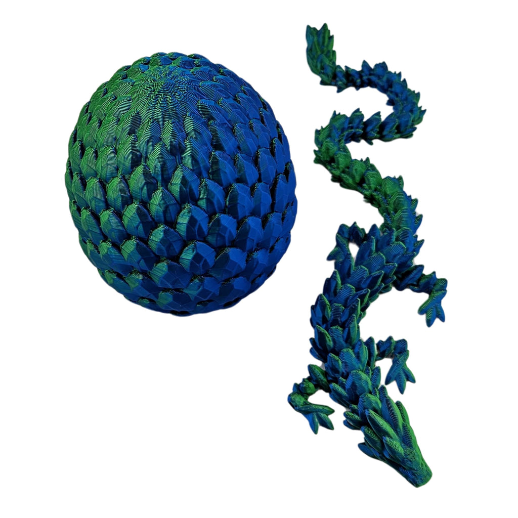 3D Printed Dragon Egg Articulating Gemstone Dragon - 13 Inch Soft Touch Fidget Toy (Blue Green Silk)