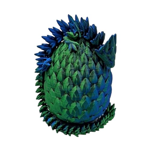 3D Printed Dragon Egg Articulating Gemstone Dragon - 13 Inch Soft Touch Fidget Toy (Blue Green Silk)