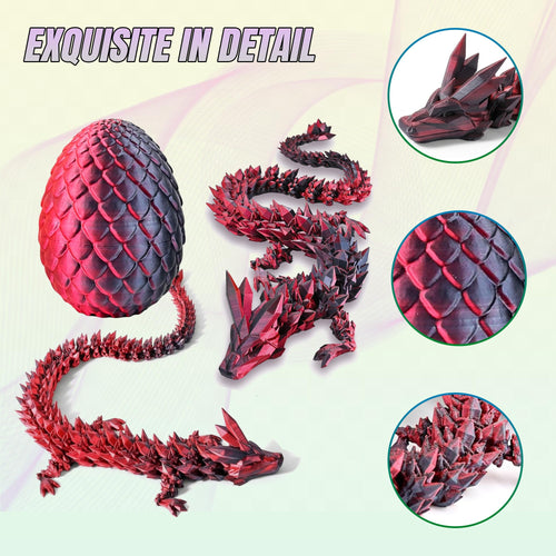 3D Printed Dragon Egg with Articulated Dragon Inside - 12 Inch Red Black Fidget Desk Toy