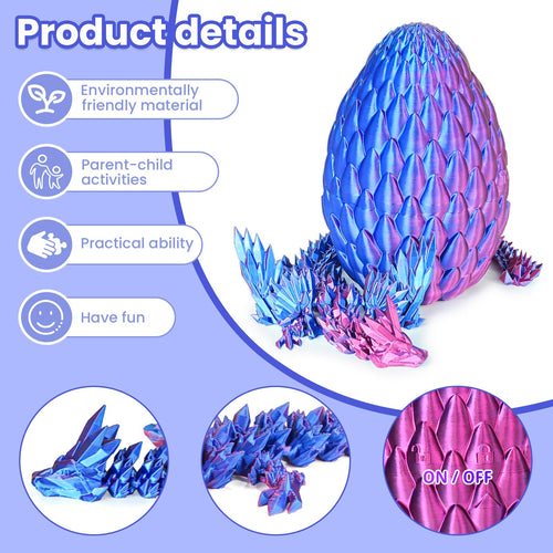 3D Printed Dragon Egg with Articulated Flying Dragon – Collectible Toy for Adults & Kids (Purple, M)