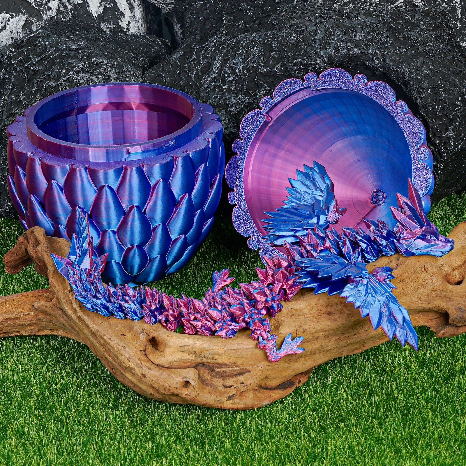 3D Printed Dragon Egg with Articulated Flying Dragon – Collectible Toy for Adults & Kids (Purple, M)
