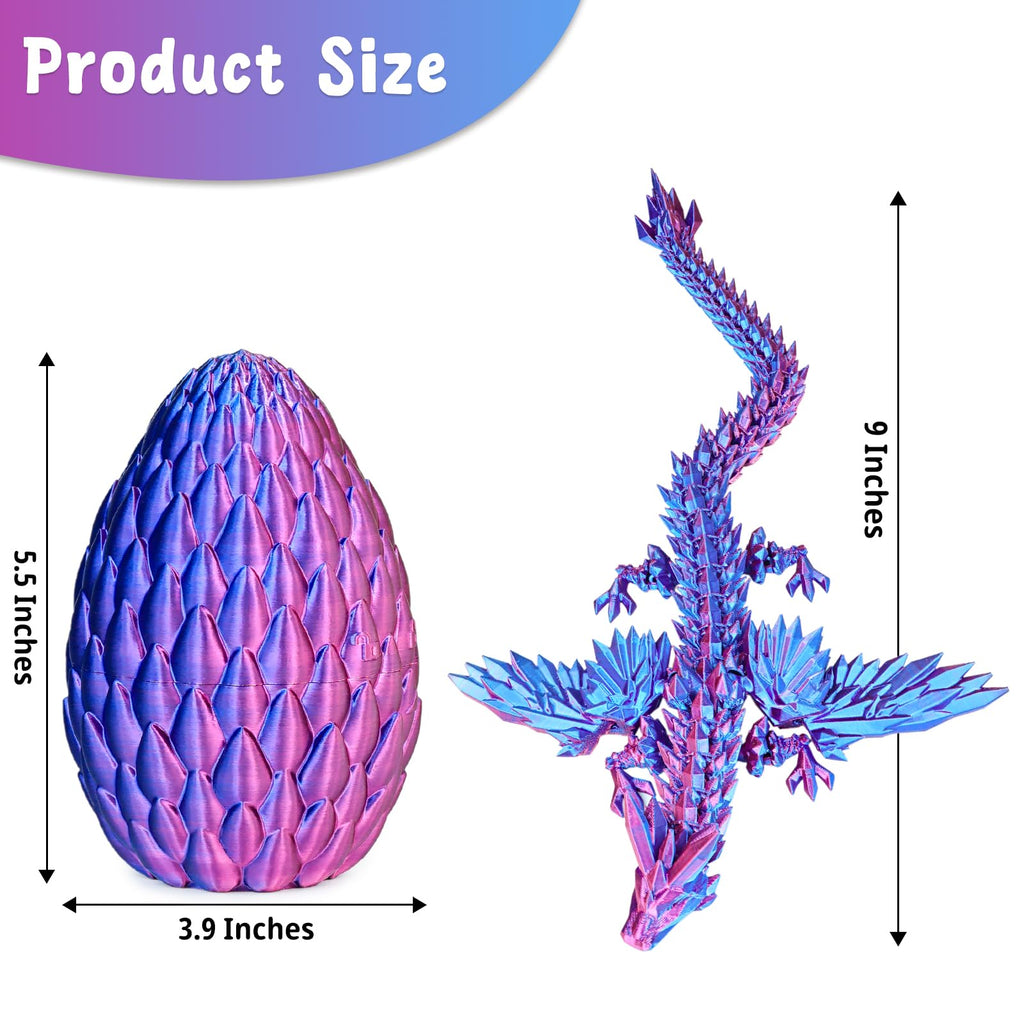 3D Printed Dragon Egg with Articulated Flying Dragon – Collectible Toy for Adults & Kids (Purple, M)