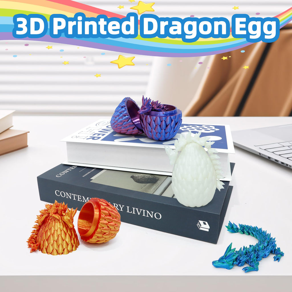 3D Printed Dragon Eggs 4-Pack – Mini Eggs with Dragons Inside, Cute Party Favors, Surprise Gift for Kids (Ages 6+)