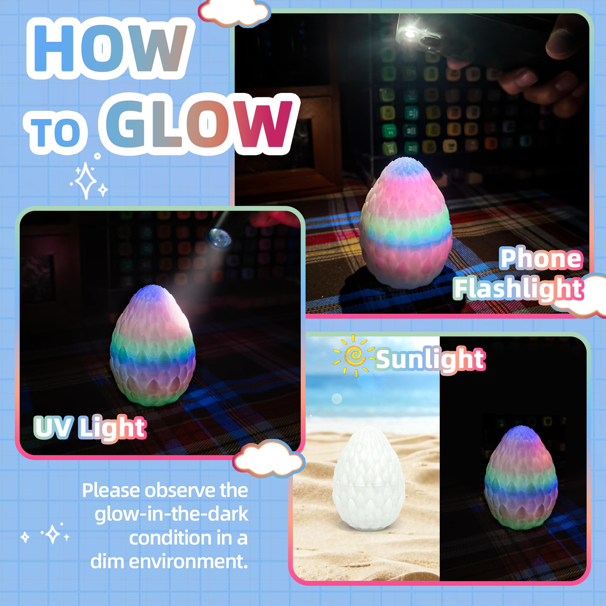 3D Printed Dragon Eggs 4-Pack – Mini Eggs with Dragons Inside, Cute Party Favors, Surprise Gift for Kids (Ages 6+)