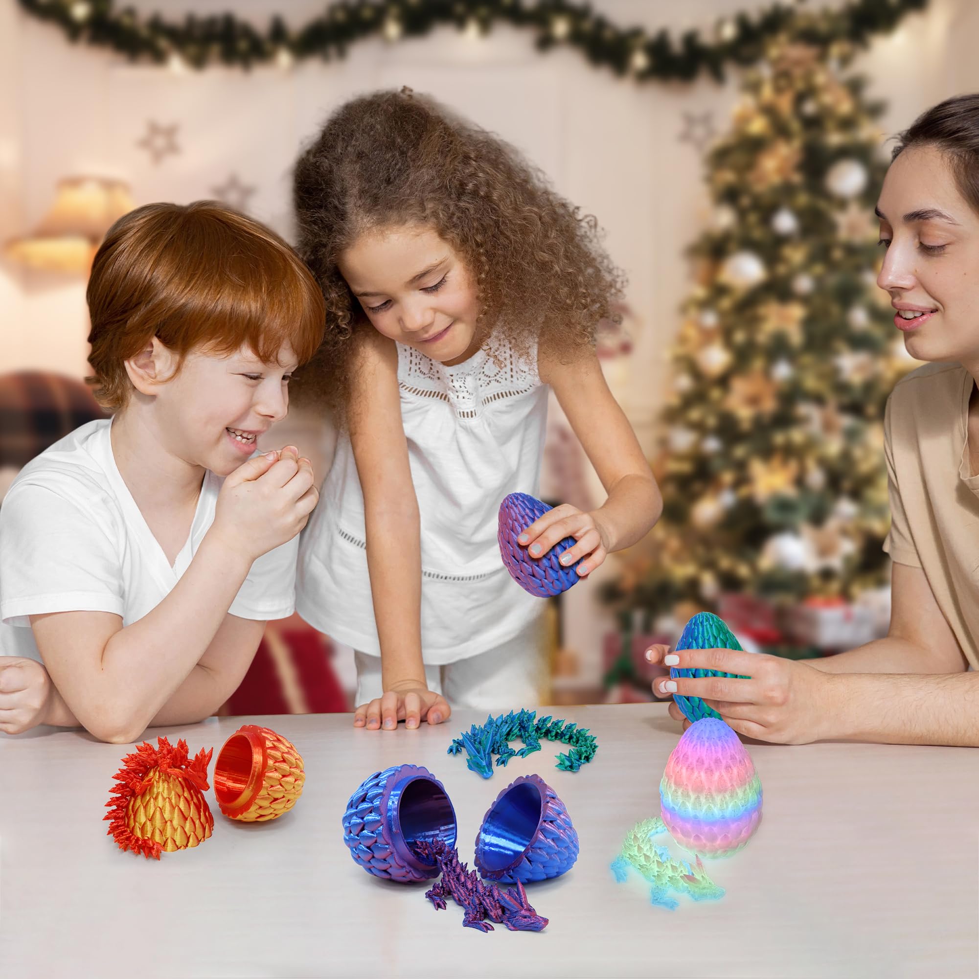 3D Printed Dragon Eggs 4-Pack – Mini Eggs with Dragons Inside, Cute Party Favors, Surprise Gift for Kids (Ages 6+)
