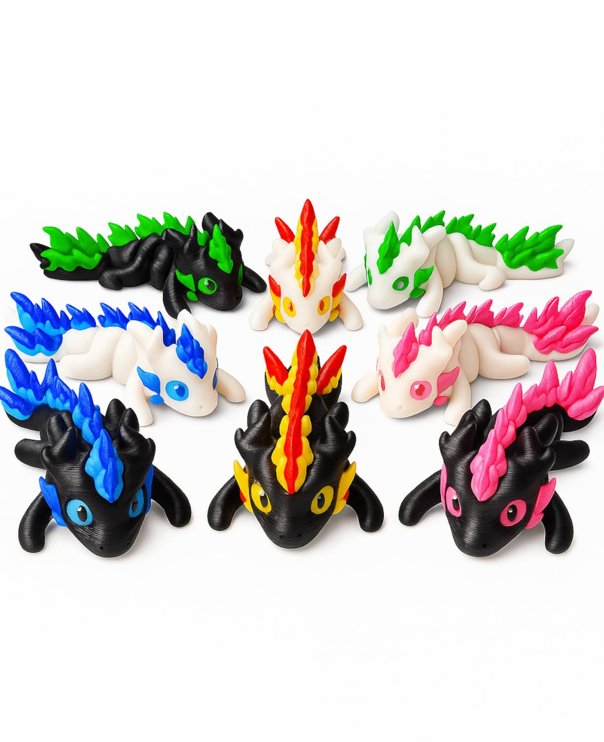 3D Printed Dragon Eggs Set – 8 Mini Articulated Baby Dragons for Kids and Adults, Fidget Toy and Desk Decor