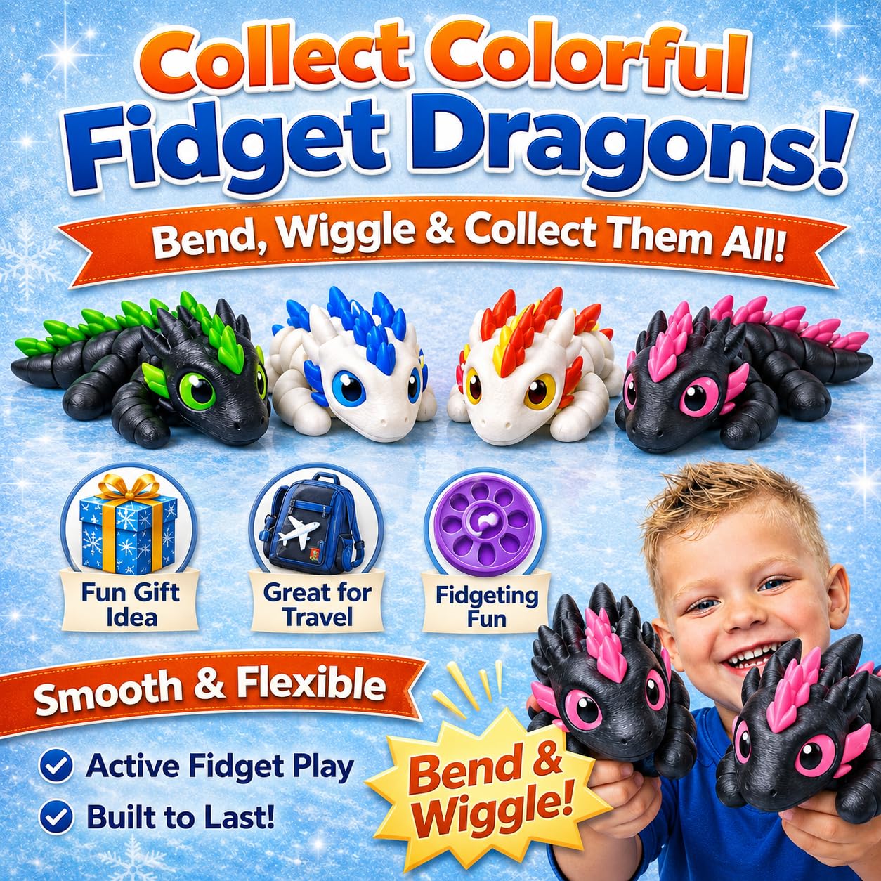3D Printed Dragon Eggs Set – 8 Mini Articulated Baby Dragons for Kids and Adults, Fidget Toy and Desk Decor