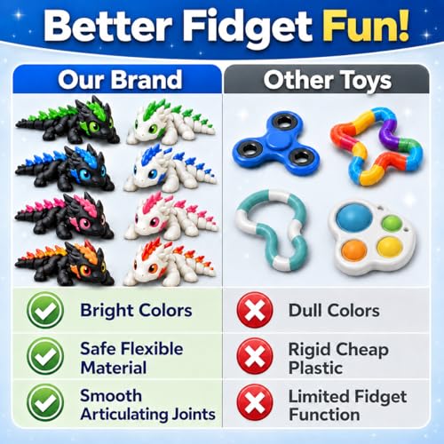 3D Printed Dragon Eggs Set – 8 Mini Articulated Baby Dragons for Kids and Adults, Fidget Toy and Desk Decor