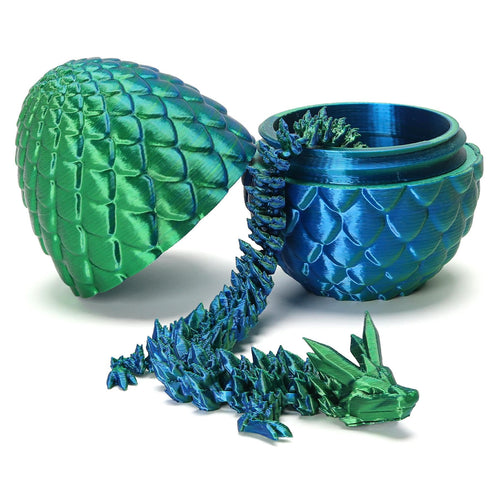 3D Printed Dragon in Surprise Egg – Posable Dragon Toy with Hinged Joints (Green)