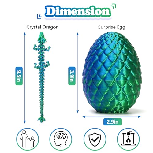 3D Printed Dragon in Surprise Egg – Posable Dragon Toy with Hinged Joints (Green)