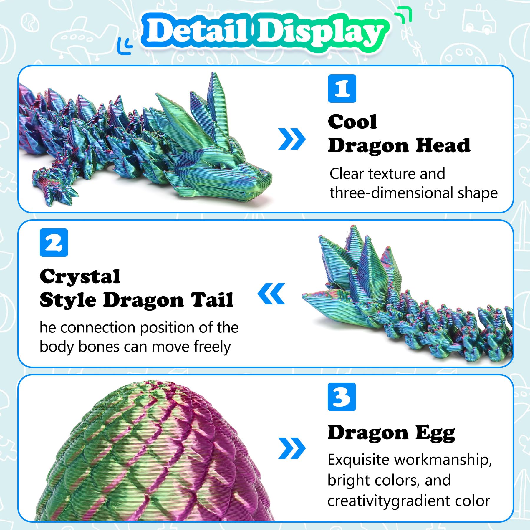 3D Printed Dragon in Surprise Egg – Posable Dragon Toy with Hinged Joints (Green)