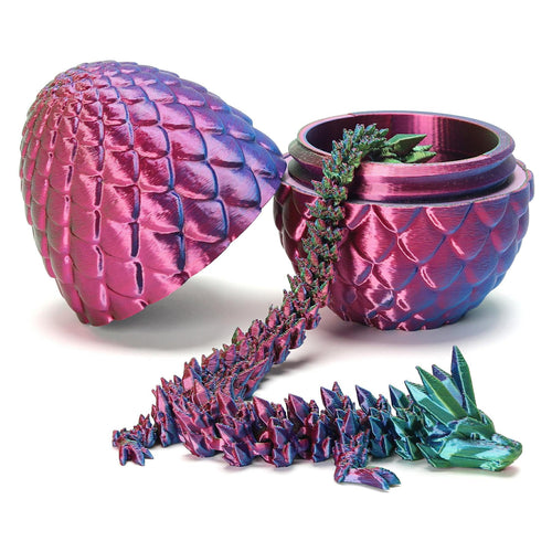 3D Printed Dragon Surprise Egg Toy - Flexible Hinged Dragon Inside Crystal Egg, Unique Gift for Kids and Collectors (Yellow & Green)