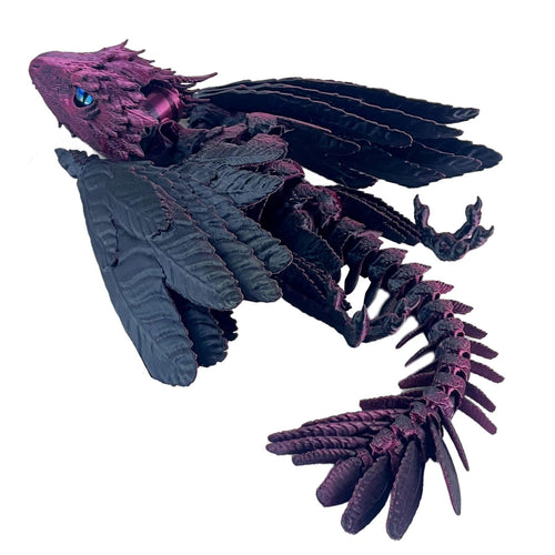3D Printed Feathered Wyvern Dragon – Articulated Winged Dragon Figurine, Desktop Pet, Fantasy Collectible (Black Rose Red)