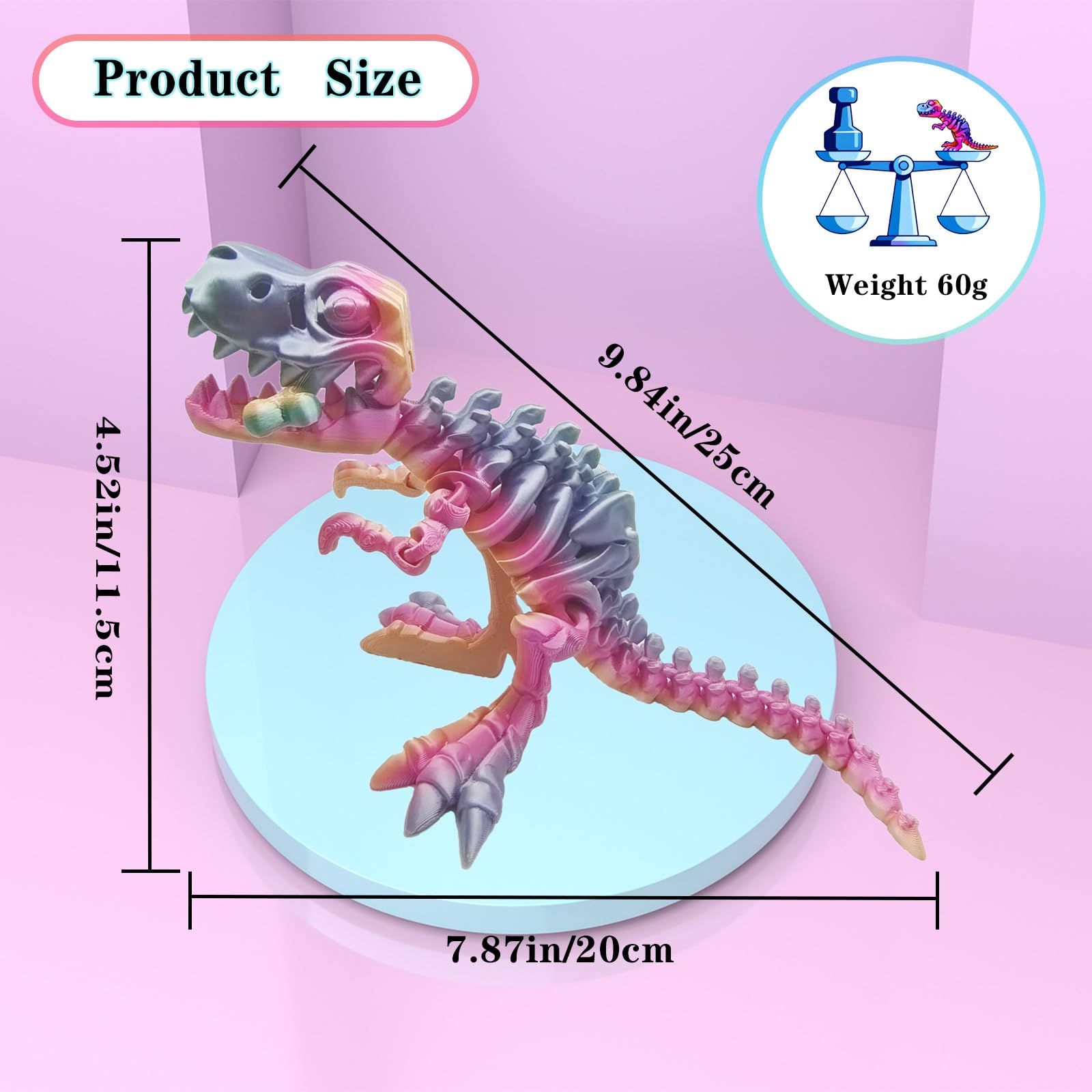 3D Printed Flexible Dinosaur Toy - Rainbow T-Rex by JIANLEKE - Desk Decoration & Stress Relief