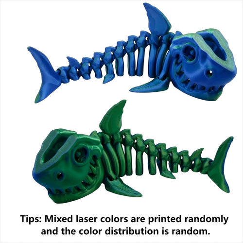 3D Printed Great White Shark Toy – Movable Skeleton Desk Decor (Laser Blue-Green, 7.4 x 2.9 in)