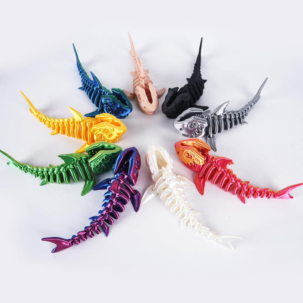 3D Printed Great White Shark Toy – Movable Skeleton Desk Decor (Laser Blue-Green, 7.4 x 2.9 in)