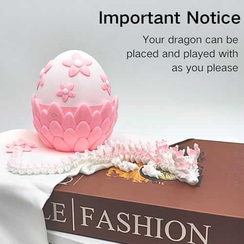 3D Printed Sakura Dragon Egg & Dragon Set – 4.33" Egg + 12" Articulated Dragon Toy by Cinderwing3D (Pink-White)