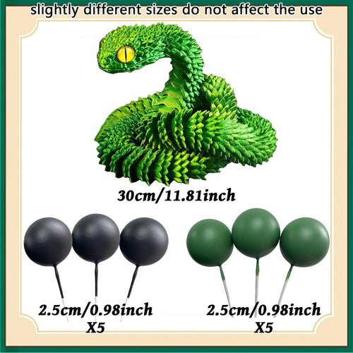 3D Printed Snake Cake Topper Set for Fantasy Birthday Parties