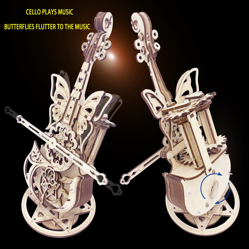 3D Wooden Cello Music Box Puzzle - DIY Model Kit for Adults 14+