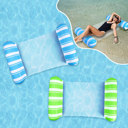 4-in-1 Inflatable Pool Float for Adults - 2 Pack Blue/Green - Hammock, Saddle, Drifter, Lounger