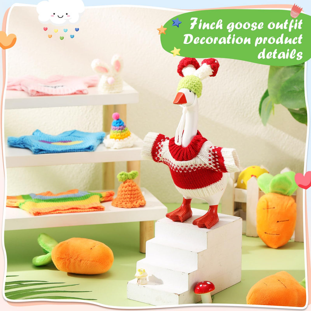 4 Knitted Outfits for 7-Inch Magnetic Desk Goose – Hats & Sweaters Set (Goose Not Included)