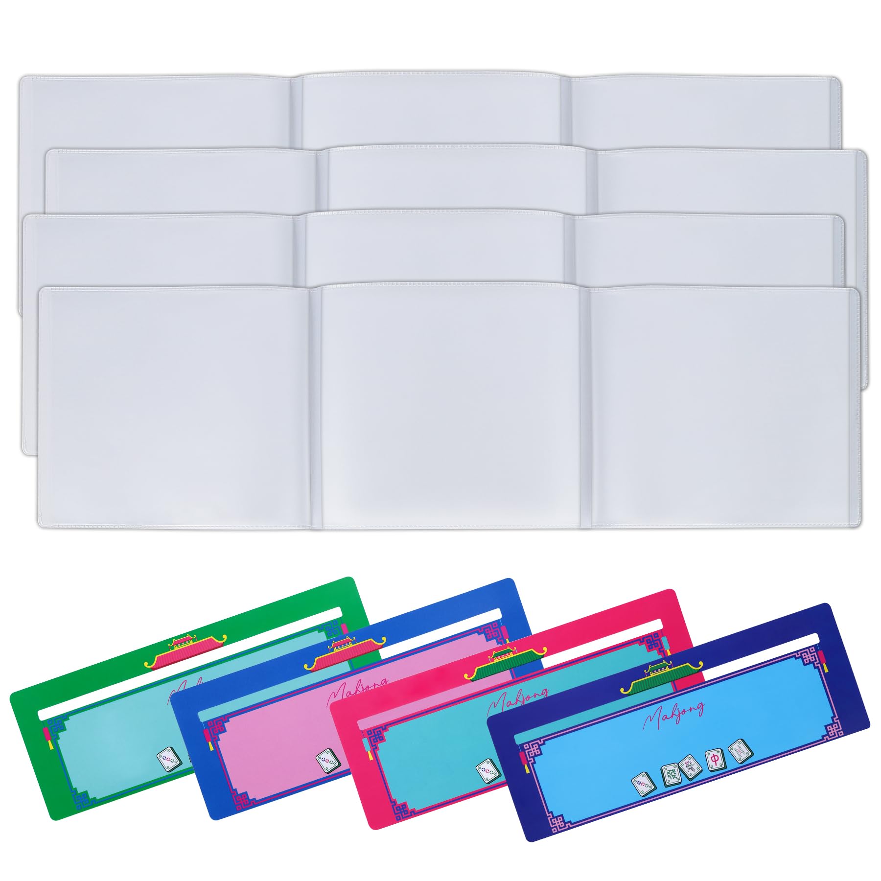 4 Large Mahjong Card Sleeves & 4 Line Finders - Matte PVC, Anti-Glare, for 2025/2026 Cards - Xovnfp