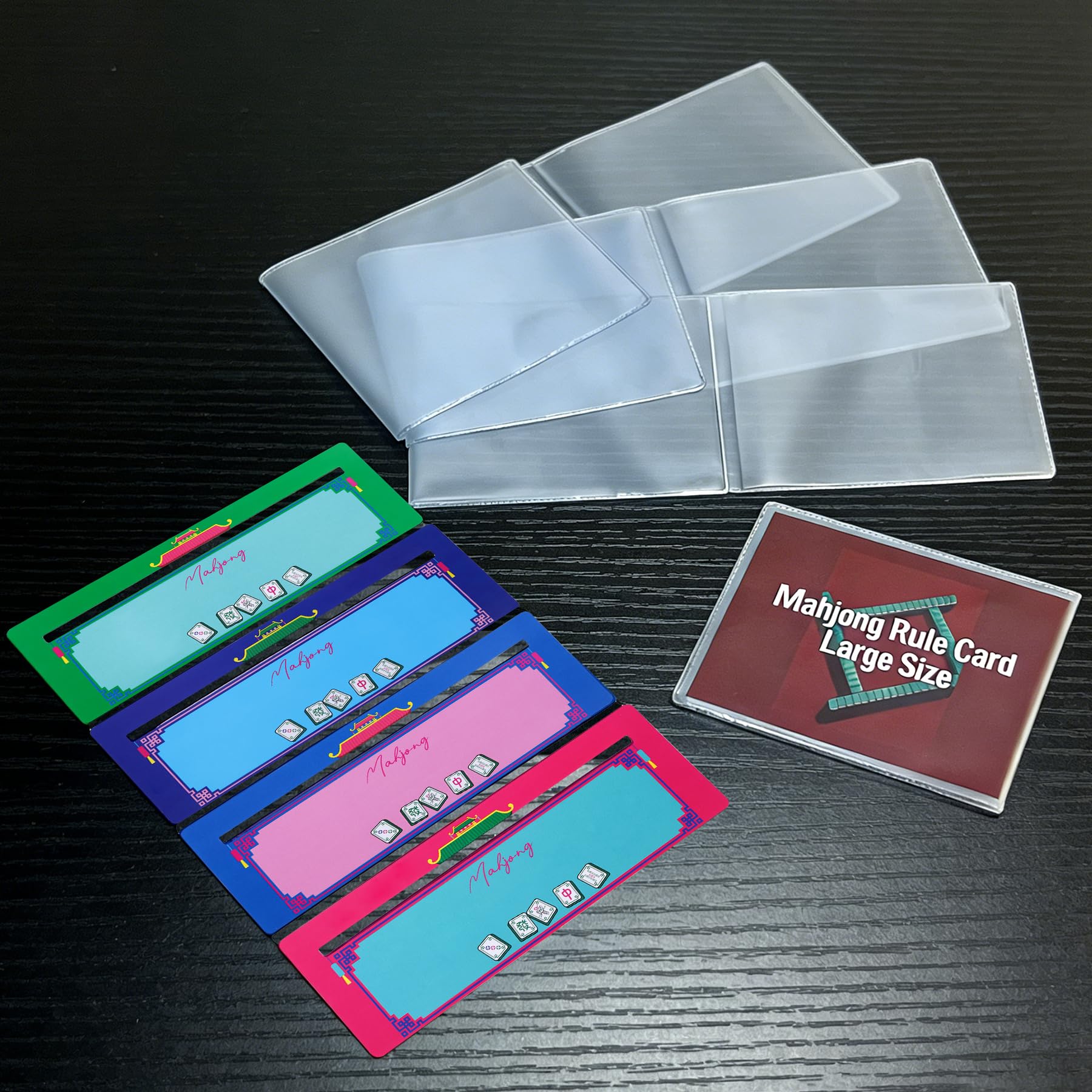4 Large Mahjong Card Sleeves & 4 Line Finders - Matte PVC, Anti-Glare, for 2025/2026 Cards - Xovnfp
