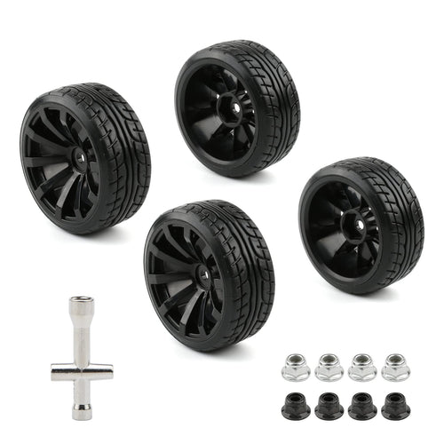 4-Pack 1/10 RC Drift Wheels 12mm Hex with Flange Nuts and 4-Way Wrench for HSP Redcat HPI Tamiya