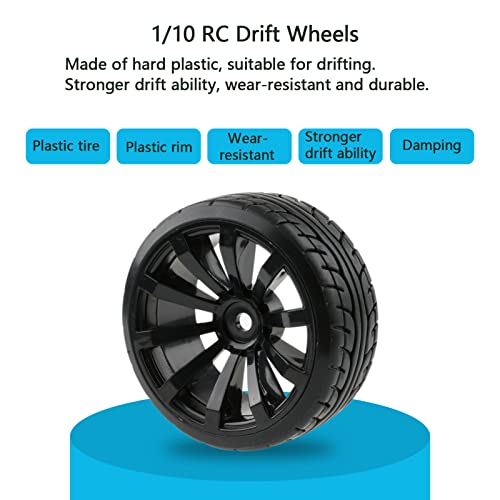 4-Pack 1/10 RC Drift Wheels 12mm Hex with Flange Nuts and 4-Way Wrench for HSP Redcat HPI Tamiya