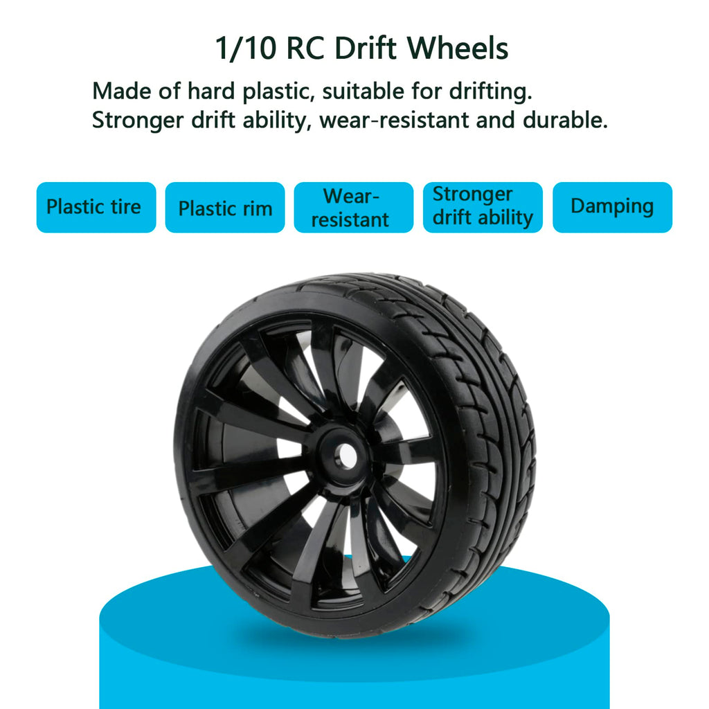 4-Pack 1/10 RC Drift Wheels 12mm Hex with Flange Nuts and 4-Way Wrench for HSP Redcat HPI Tamiya