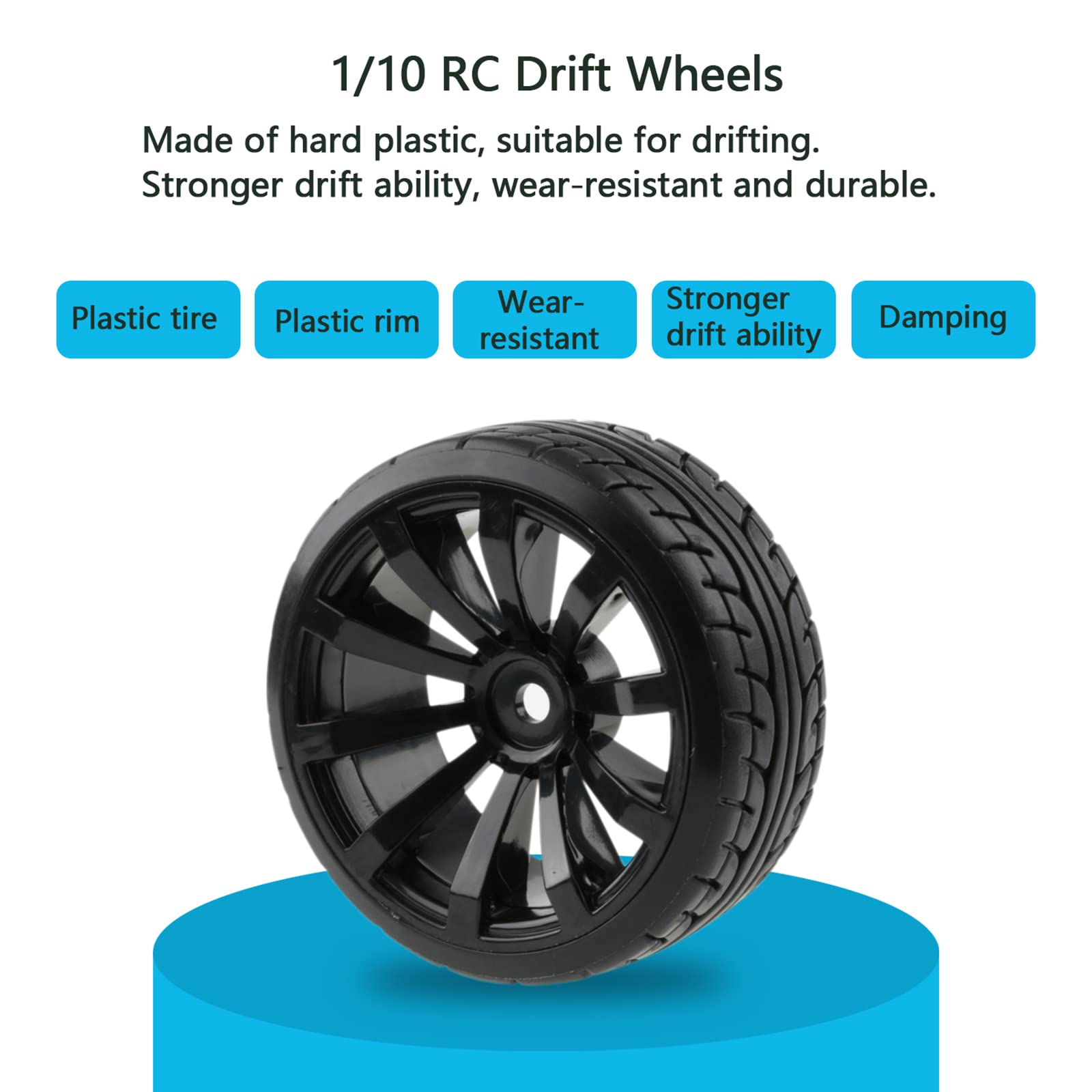 4-Pack 1/10 RC Drift Wheels 12mm Hex with Flange Nuts and 4-Way Wrench for HSP Redcat HPI Tamiya