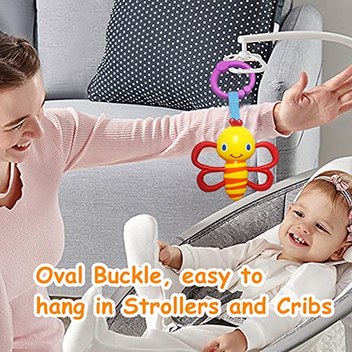 4-Pack Baby Hanging Rattle Toys – Cartoon Animal Stroller Toys for Infants, Crib Car Seat Travel Toys, Birthday Gift for Newborns